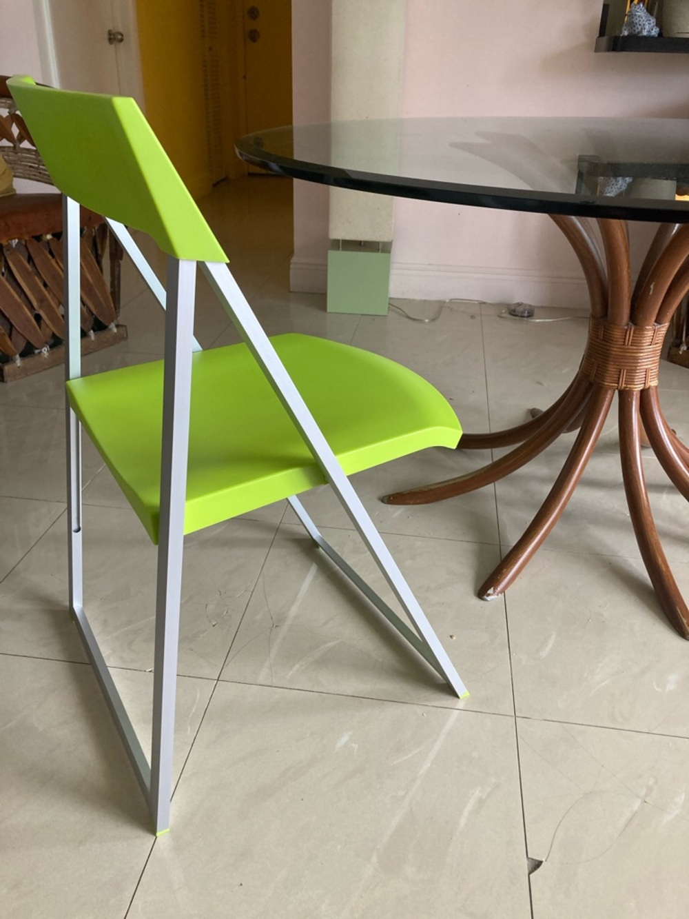 Lime Green Folding Dining Chair with White Frame